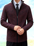 Autumn and Winter Casual Sweater Cardigan Jacket for Men, Thick Zipper Jacket with a Slightly Loose Three-dimensional Cut, Hiding Flesh and Slimming Without Dragging, Easily Creating a Fashionable Business Image (only Includes 1 Jacket) - Burgundy