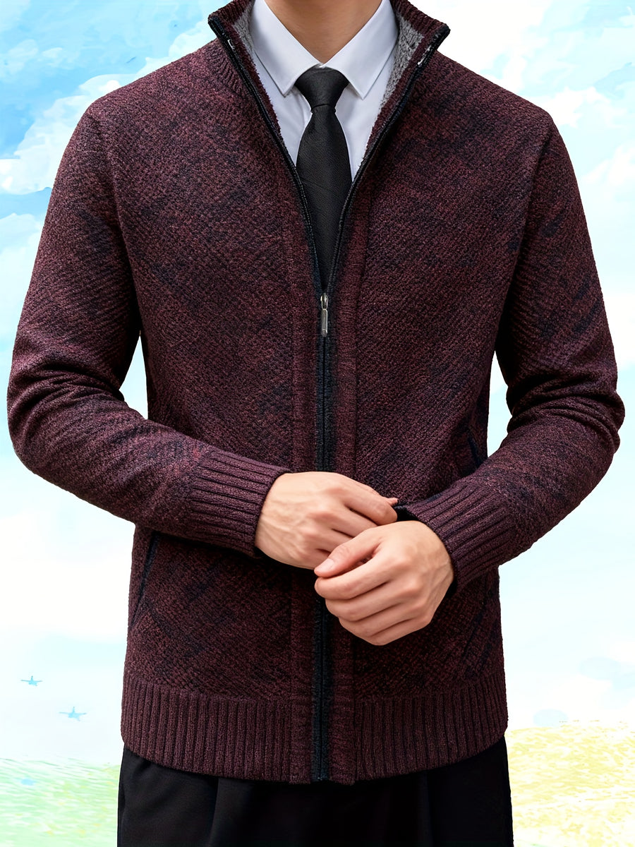 Autumn and Winter Casual Sweater Cardigan Jacket for Men, Thick Zipper Jacket with a Slightly Loose Three-dimensional Cut, Hiding Flesh and Slimming Without Dragging, Easily Creating a Fashionable Business Image (only Includes 1 Jacket) - Burgundy
