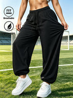 Women'S Quick-Dry Athletic Ankle-Cinching Trousers, Comfortable Breathable Trendy Fashion Versatile Thin Casual Pants - Black
