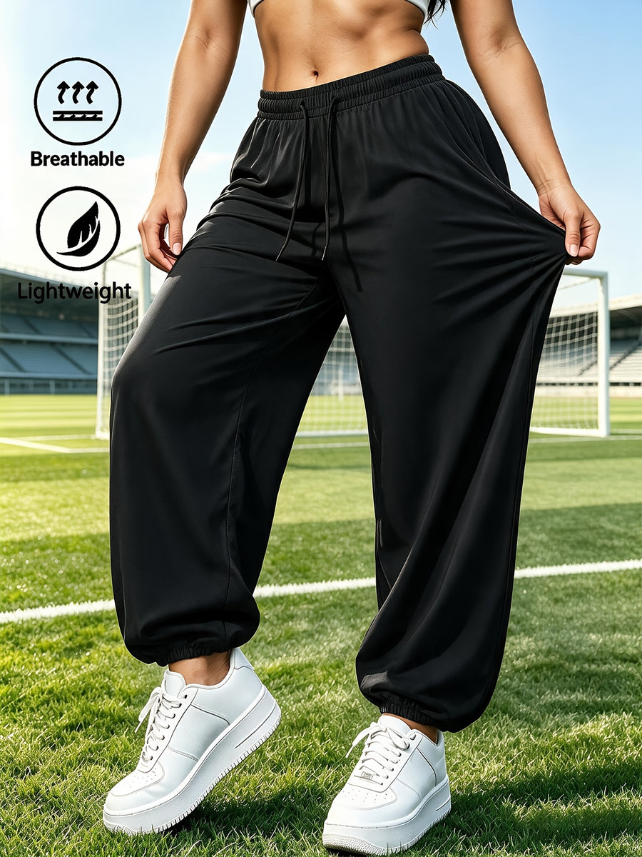 Women'S Quick-Dry Athletic Ankle-Cinching Trousers, Comfortable Breathable Trendy Fashion Versatile Thin Casual Pants - Black