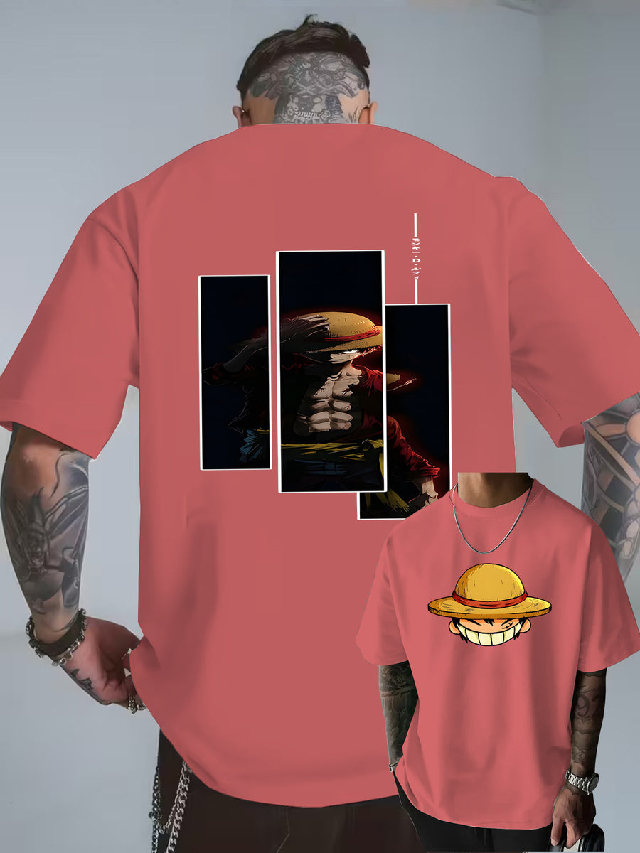 Cartoon Easy Individual Letter Creative Multi-Print Heavyweight Easy Fashion Pure Men'S Short Sleeve T-Shirt Pure New Casual Daily Fashion Loose Round Neck T-Shirt Men'S Clothing Men'S Casual Sports Shirt Men'S Casual Sports T-Shirt Men'S Casual Spo - Red color