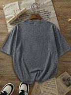 Solid Color - Summer Drop-Shoulder Casual Retro Washed T-Shirt, 100% Pure Retro Washed Short Sleeve, Street Style Wear, Suitable for Everyday Outings, Retro Summer Casual Vacations, Women'S Fashionable And Versatile Top - Iron Gray