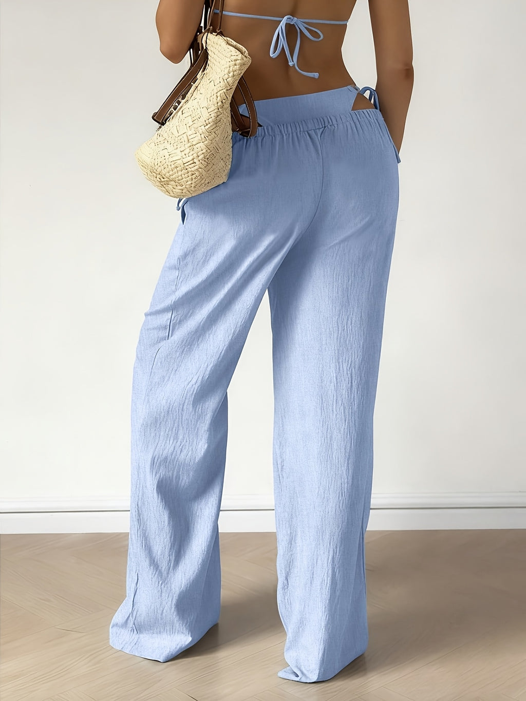 New Women'S Casual Comfortable Versatile Loose Flowy Wide-Leg Pants, Style 577 - Sky Blue