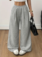 Y2K Trendy Fashion Casual Long Loose Wide-Leg Pants - Light Grey