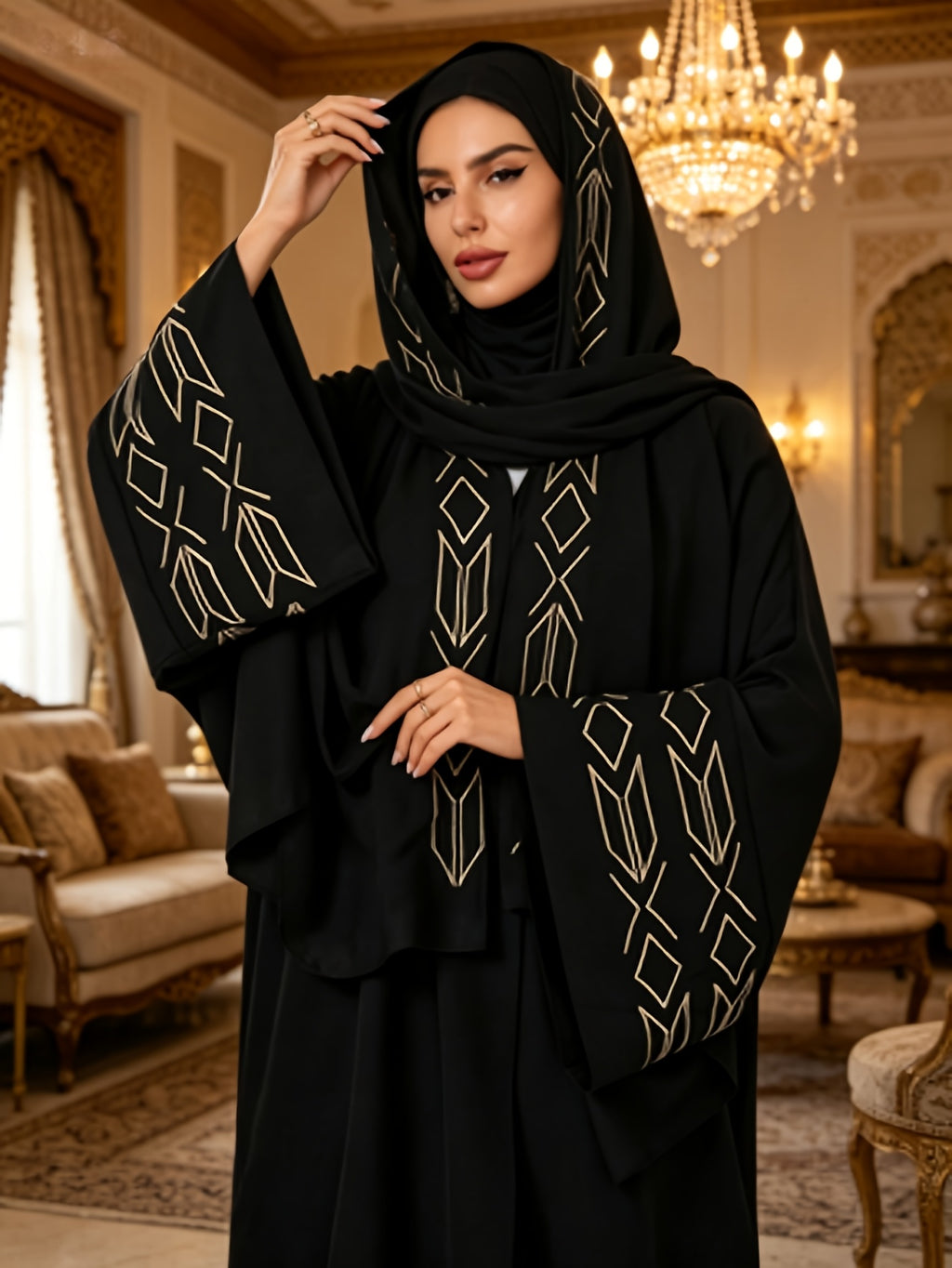 1 Set of Cardigan + Abaya, Women's Muslim Open Abaya, Muslim Dress for Women, Dubai Islamic Clothing, Abaya Femme Robe, Open Abaya. Suitable for Women's Daily Wear, Elegant and Fashionable. Robe Abaya - Black
