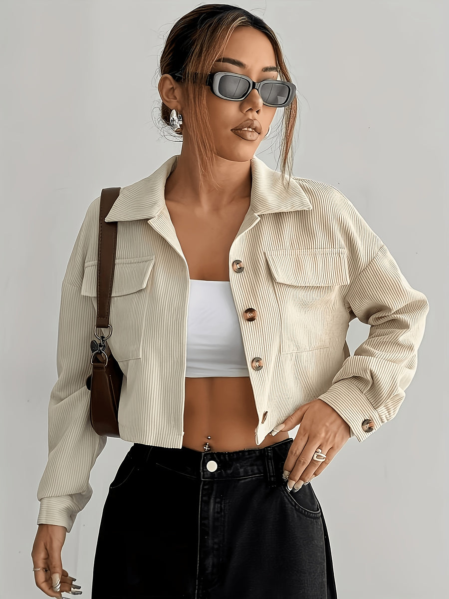 Women'S Casual Solid Color Short Jacket - Apricot