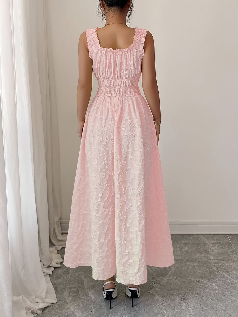 New Women's Textured Floral Fabric, Spaghetti Strap with Bow Waist Design - Elegant and Versatile Women's Dress - Elegant Party Wear, Date Night, 1pc, Buen Fin Shopping Festival, New Year's Daily Wear, Parties, Wedding Night, Stylish and Versatile - pink color