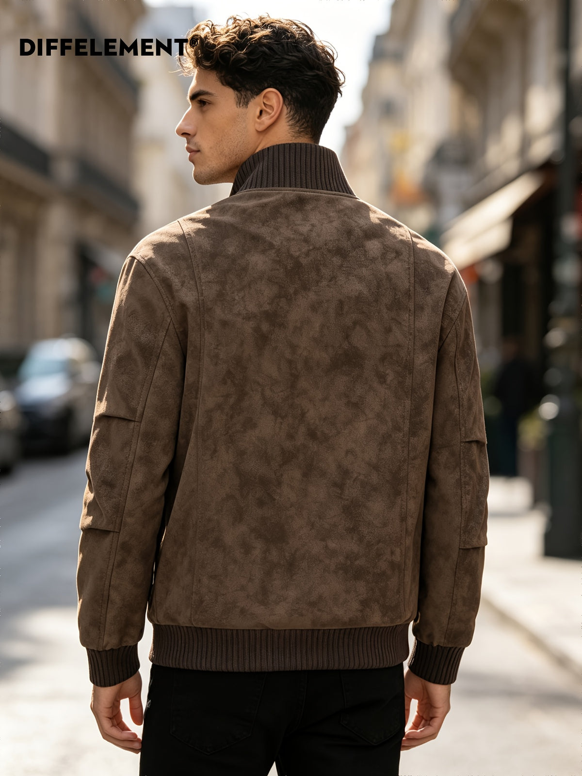 Men's Stand Collar Jacket, Windproof, Warm, Versatile, and Wear-Resistant, with Textured Finish and Precision Stitching. Loose-Fit Short Baseball Jacket Style for Daily Commuting, Streetwear, and Autumn/Winter Casual Wear. Features Ribbed Cuffs - Brown