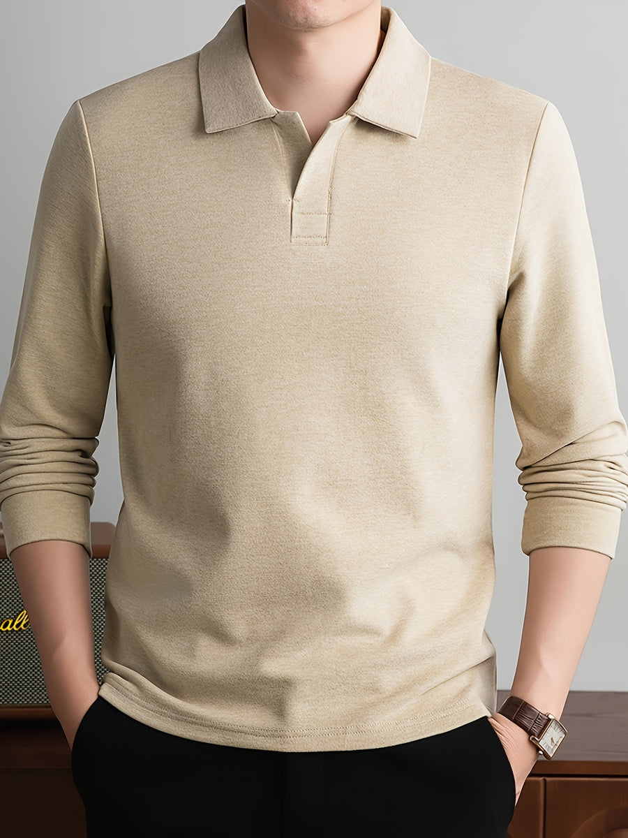 New Autumn/Winter Men's POIO Shirt, Fashionable Casual Long-Sleeve Men's Apparel - Khaki