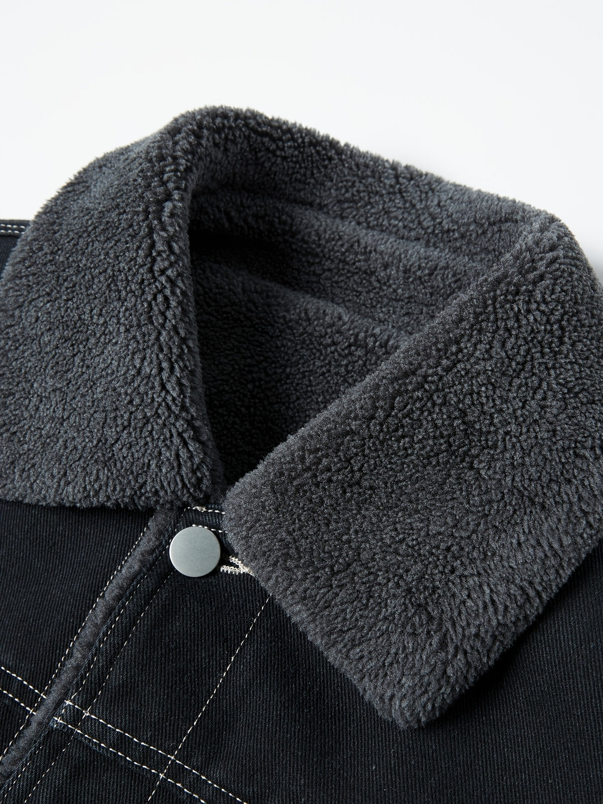 Men'S Shearling Collar Fleece-Lined Denim Jacket, Thickened Windproof Warm-Locking Cold-Resistant, Washed Denim Composite Shearling Lining Contrast Stitching Craft, Utility Casual Regular Fit, Fall Winter Street Commute Vintage Style - Black