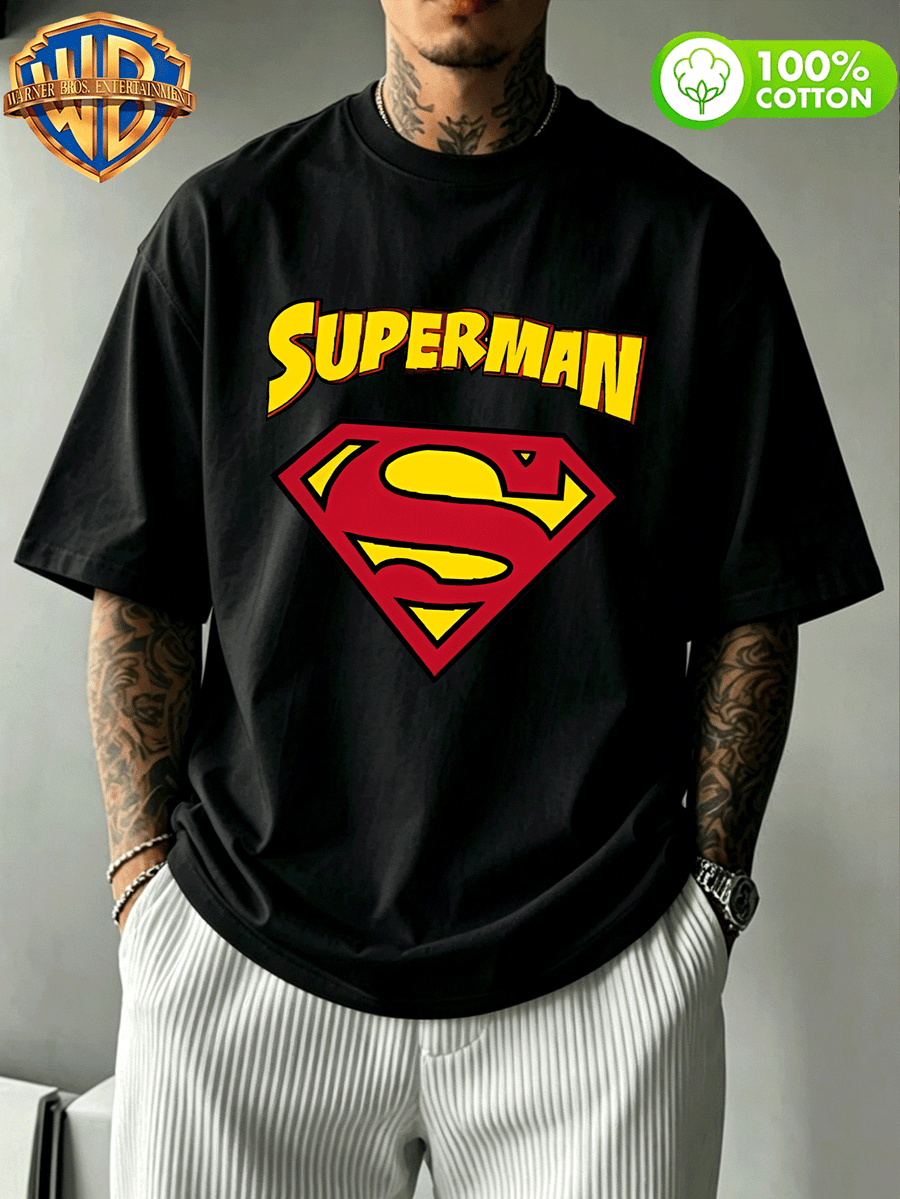 Superman Crew Neck Casual Short Sleeve Top, Men'S 100% Casual Comfortable And Versatile Summer Short Sleeve T-Shirt, Suitable for Outdoor Wear, Gym, Office And Everyday Fashion - Men And Women Can Wear - Black