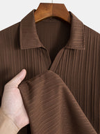 3pcs Men'S Notch Collar Short Sleeve Polo Shirt, Vertical Ribbed Texture Breathable Casual Tee, Loose Fit Solid Color Summer T-Shirt for Daily Office Travel Men'S Clothing, All Seasons, Teens, Fashion, Slim Fit, Long Sleeve, High Waist, Cropped, Work - White+Coffee+Black