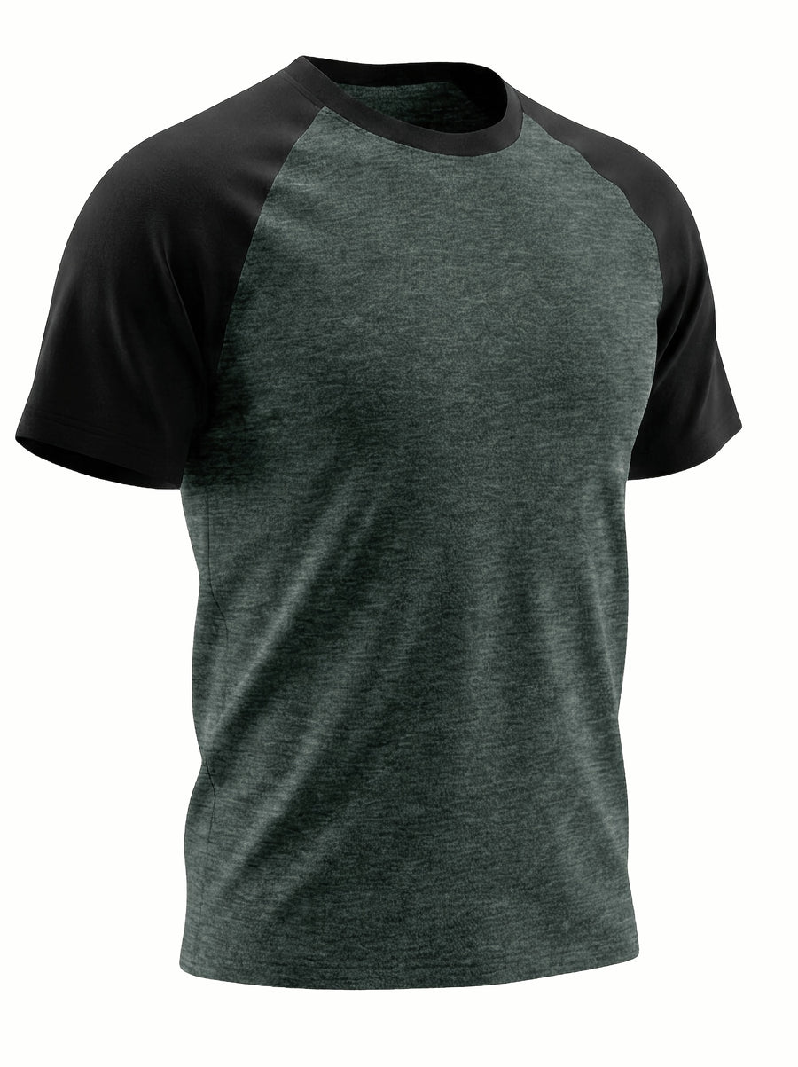 3pcs Raglan Colorblock Crew Neck Short Sleeve Base Layer Tops, Stretch Fabric, Men's European and American Style Summer Soft Fabric T-Shirt, Home Wear, Men's Casual Top, Inner Layer, Multi-Scene, Suitable for Various Style Combinations - Army Green + White + Gray
