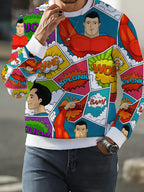 Men'S Print Long Sleeve Round Neck Sweatshirt, Autumn Winter Casual Athletic Top - Mixed colors