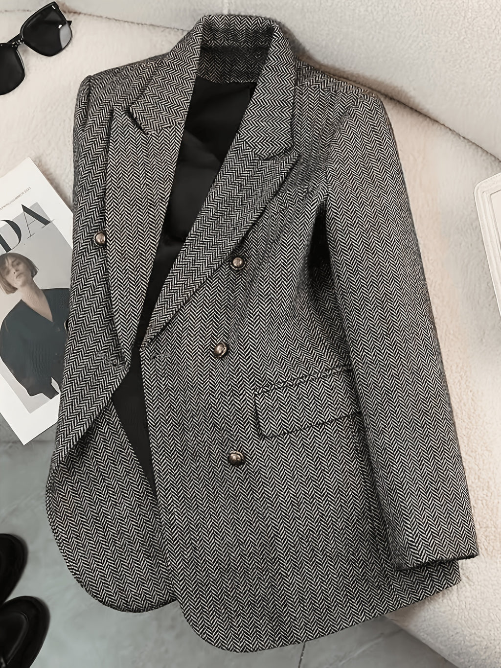Women'S Elegant Blazer - Business Formal & Casual Versatile Style, H-Shaped Structured Cut with Front Button-Detail, Suitable for Office/Wedding/Daily Wear, Exclusively for Professional Women, Exquisite Design And Sturdy Texture - Grey