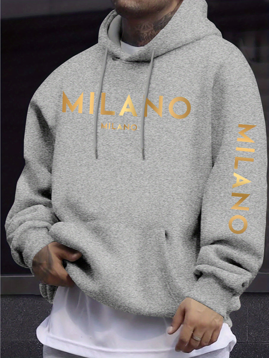 Fashion Casual Style Easy Gradient Letter Pattern Men'S Hoodie, Men'S Long Sleeve Hooded Sweatshirt - Light Grey
