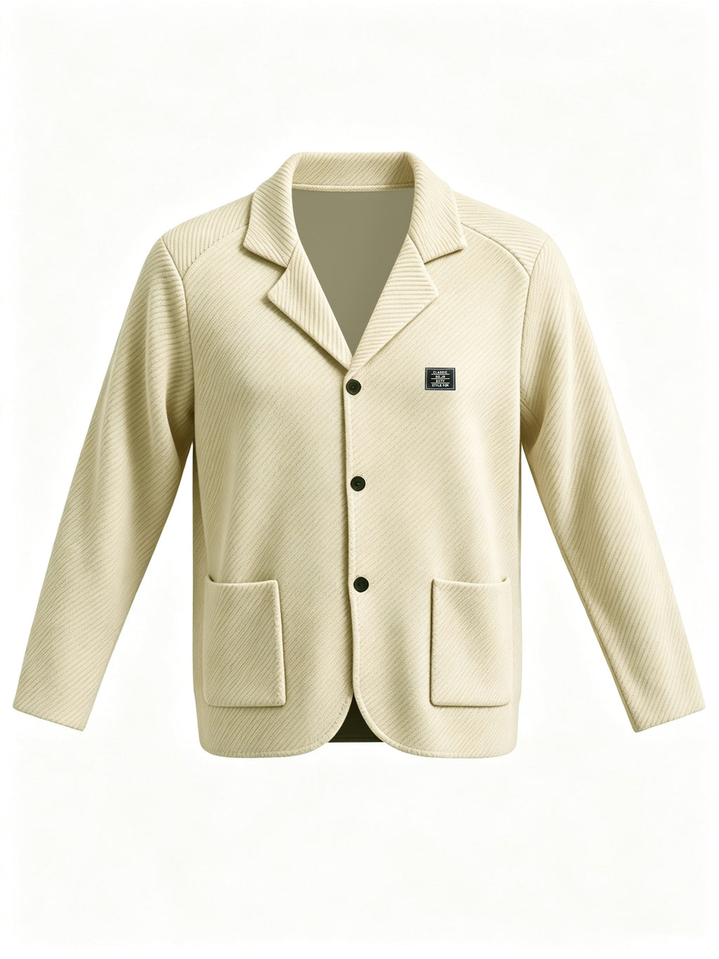 Men's New Spring, Autumn, and Winter Collection: Twill Textured Fabric Single-Breasted Notched Lapel Cardigan with Double Pockets, a Versatile Long-Sleeve Business Casual Outerwear. Soft, Comfortable, and Stylish Knitted Solid-Color Jacket - Khaki