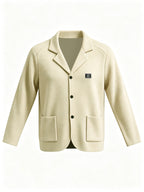 Men's New Spring, Autumn, and Winter Collection: Twill Textured Fabric Single-Breasted Notched Lapel Cardigan with Double Pockets, a Versatile Long-Sleeve Business Casual Outerwear. Soft, Comfortable, and Stylish Knitted Solid-Color Jacket - Khaki