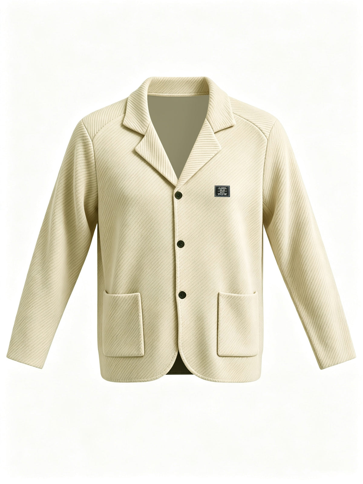 Men's New Spring, Autumn, and Winter Collection: Twill Textured Fabric Single-Breasted Notched Lapel Cardigan with Double Pockets, a Versatile Long-Sleeve Business Casual Outerwear. Soft, Comfortable, and Stylish Knitted Solid-Color Jacket - Khaki