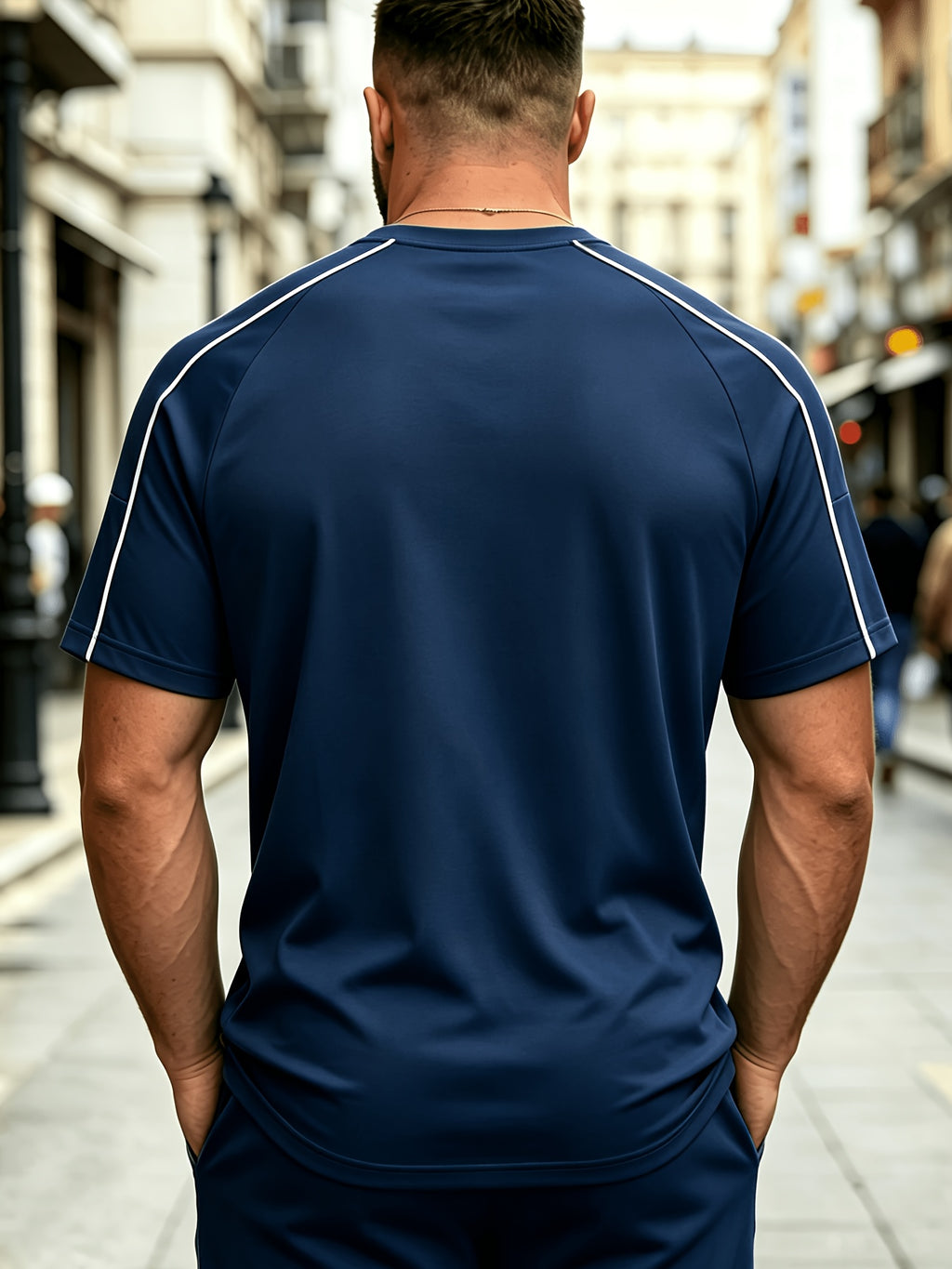 Spring and Autumn Thin, Quick-drying, Solid-color Knitted Printed Short-sleeved T-shirt, Casual Sports, Simple, Breathable and Comfortable, Home Daily All-match Tops - Navy Color
