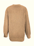 Casual V-Neck Single-Button Sweater Women'S Fall Winter Outerwear Top - ginger-colored