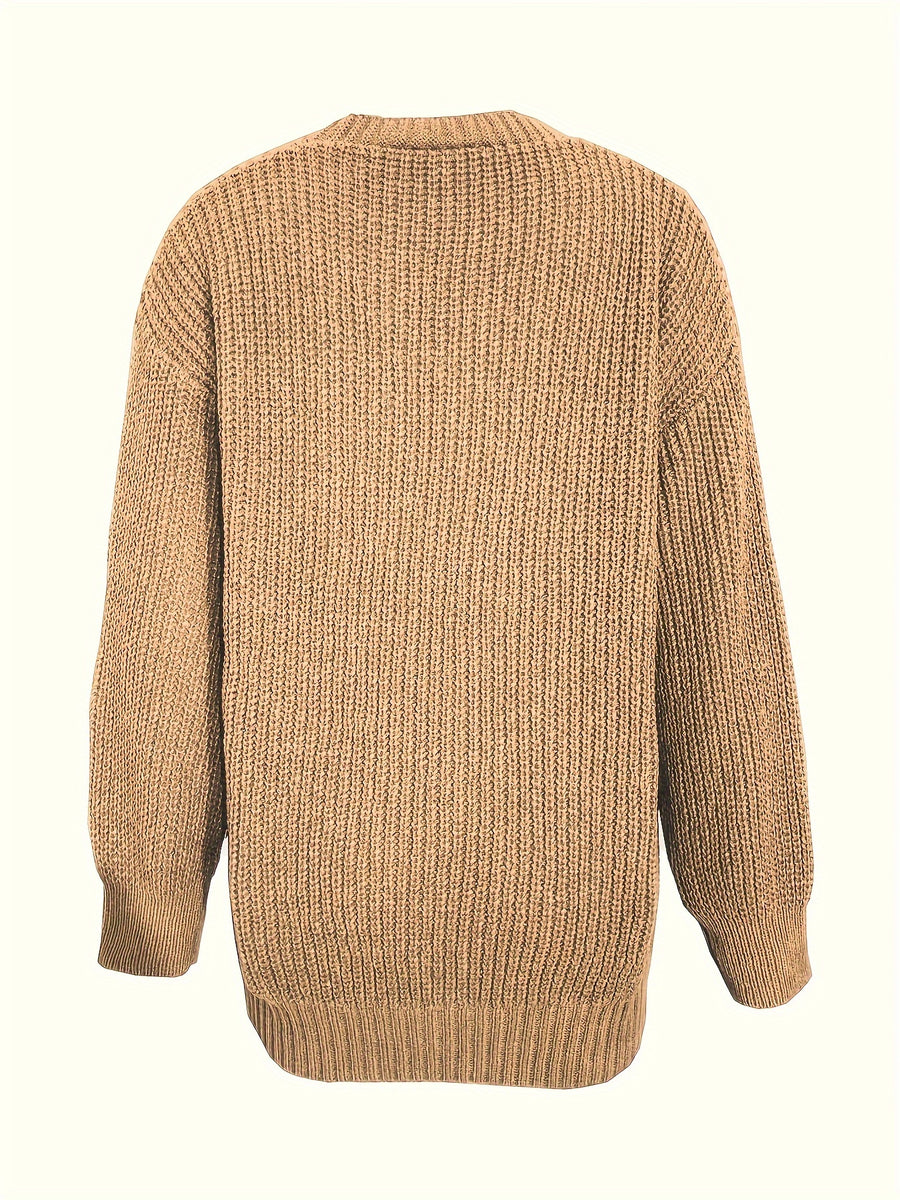 Casual V-Neck Single-Button Sweater Women'S Fall Winter Outerwear Top - ginger-colored