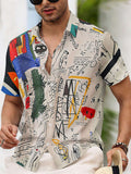 Men's Digital Print Shirt with Interwoven Abstract Graffiti, Vibrant Colors and Free-spirited Line Patterns, a Casual Men's Top - Mixed colors