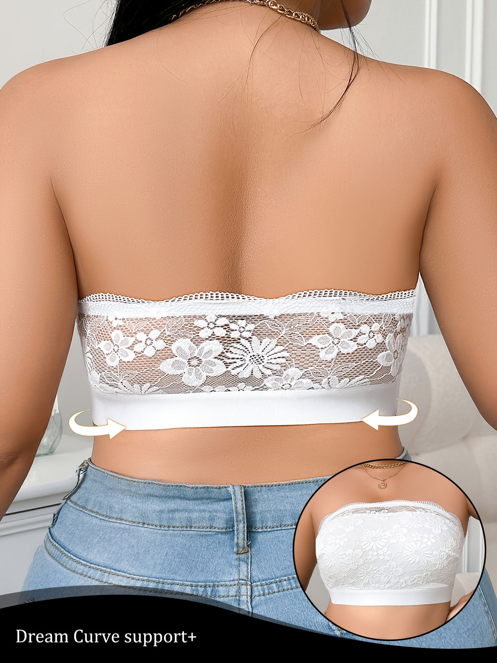 Lace-paneled Plus-size Women's Bra with Side-release Buckles, Wire-free Bralette, Casual and Comfortable, Beautiful Back Design, Thin S Style - White