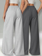 Autumn and Winter High-Waisted Casual Versatile Pants, Elastic Waist Loose Wide-Leg Pants 2pcs Set - Grey+Dark Grey