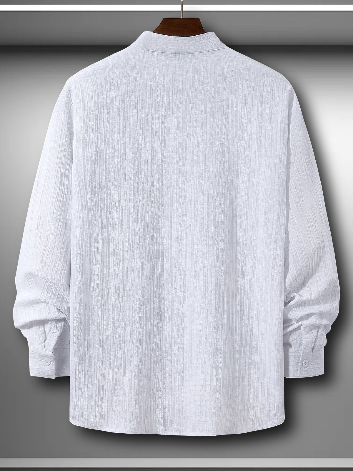 Men'S Classic Solid Color Casual Long-Sleeve Button-Up Shirt with a Stand Collar Design, Machine Washable, Featuring Calvin Letter Print, Suitable for All Seasons, Perfect for Outings, The Beach, And Everyday Wear, with a Loose Fit - White