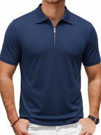 Three-pc Men's Sporty Outdoor Casual Lapel Solid Color Breathable Polo Shirts for High-End Occasions - Three Pieces Of Navy Blue