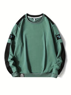 1pc Men's Casual Sportswear Top, Pullover Fashion Long Sleeve, Suitable for Spring and Autumn Outdoor Daily Running, Color-Block Letter Men's Sweatshirt - Green