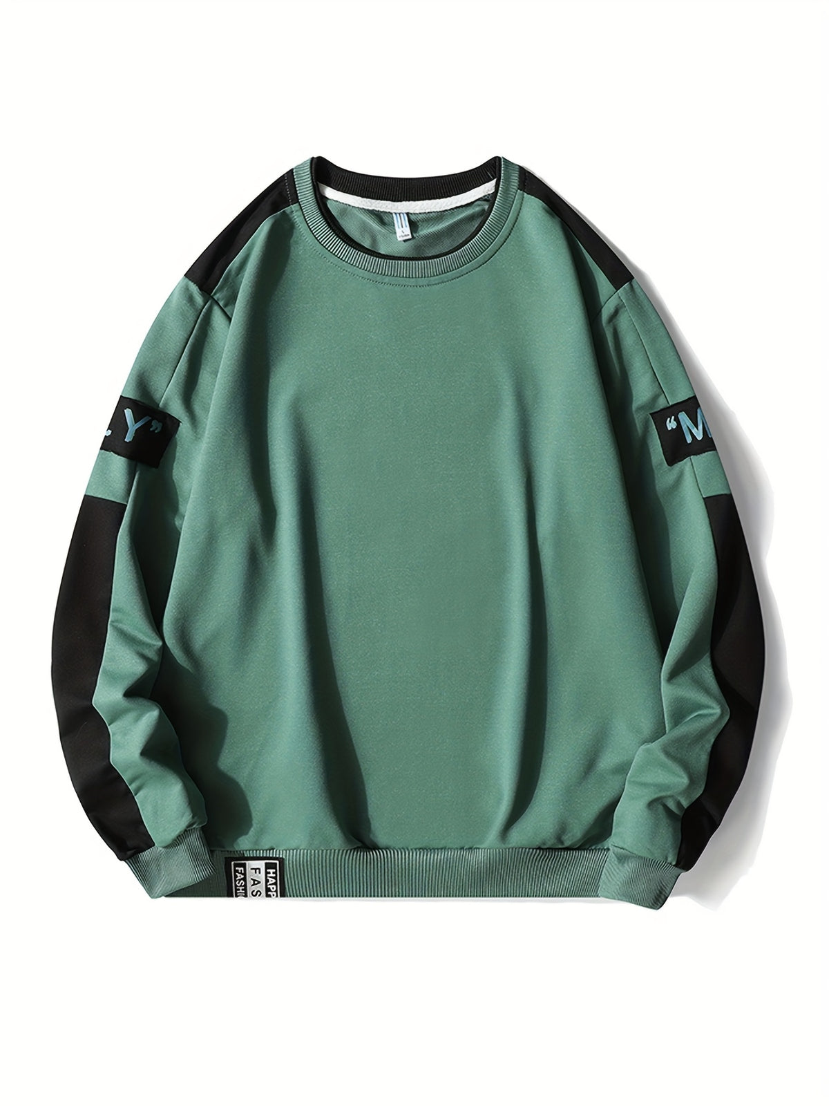 1pc Men's Casual Sportswear Top, Pullover Fashion Long Sleeve, Suitable for Spring and Autumn Outdoor Daily Running, Color-Block Letter Men's Sweatshirt - Green