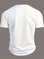 Men's V-neck Short-Sleeve T-shirt with Unique Small Print, Waffle Knit Fabric, Comfortable Men's Half-Sleeve Top - White 1
