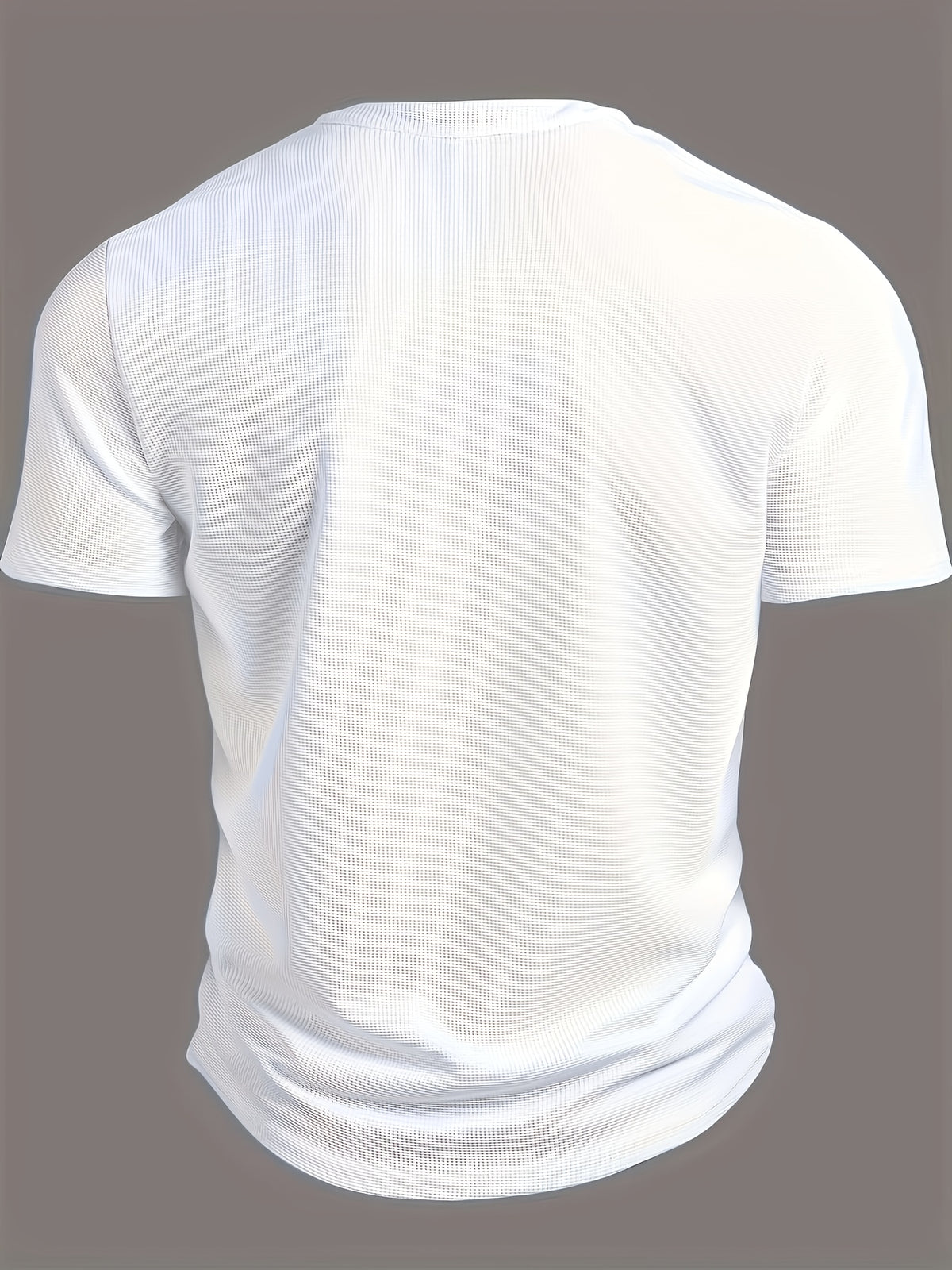 Men's V-neck Short-Sleeve T-shirt with Unique Small Print, Waffle Knit Fabric, Comfortable Men's Half-Sleeve Top - White 1