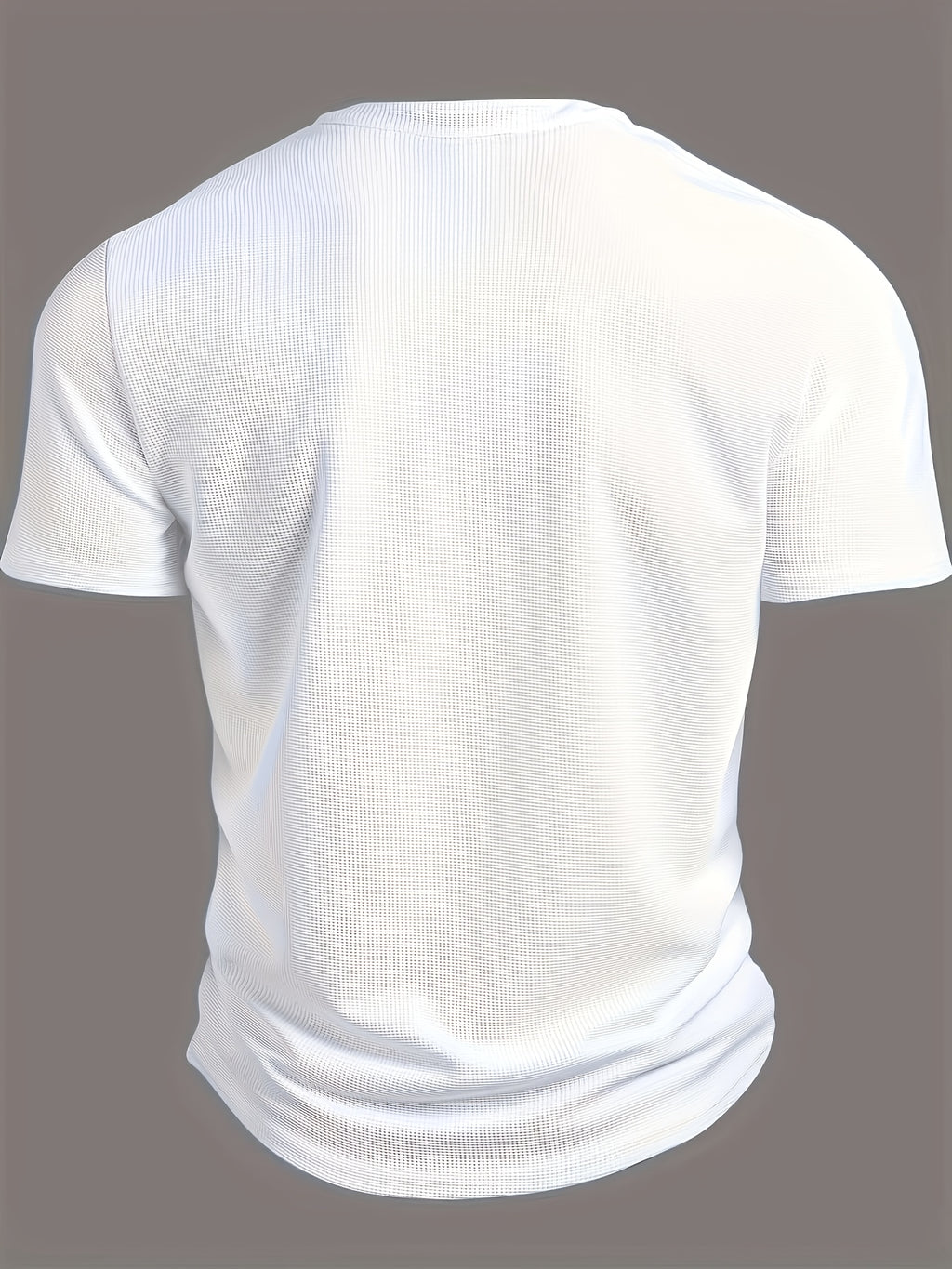 Summer Waffle-Weave Men'S Short Sleeve T-Shirt, Small Stand Collar V-Neck Print Trendy Men'S Versatile Short Sleeve - White 1