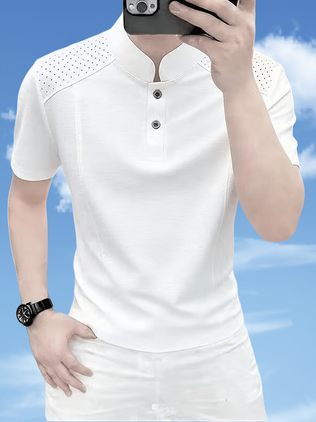 Men'S Breathable Short Sleeve Polo Shirt, Men'S Top Short Sleeve T-Shirt, Men'S Trendy New Style, Solid Color - Warehouse-7063 White