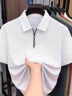 Summer Men'S Polo Shirt, Fashionable Versatile Seamless Zipper Short Sleeve Top, Business Casual Breathable Men'S Short Sleeve T-Shirt, Suitable for Daily Work Scenarios, Father'S Day Gift - White