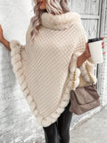 Women'S Elegant Faux Fur Collar Cape Coat - Soft Winter Coat with Plush Fur Trim, All-Season Chic Outerwear for Everyday & Formal Events - Apricot