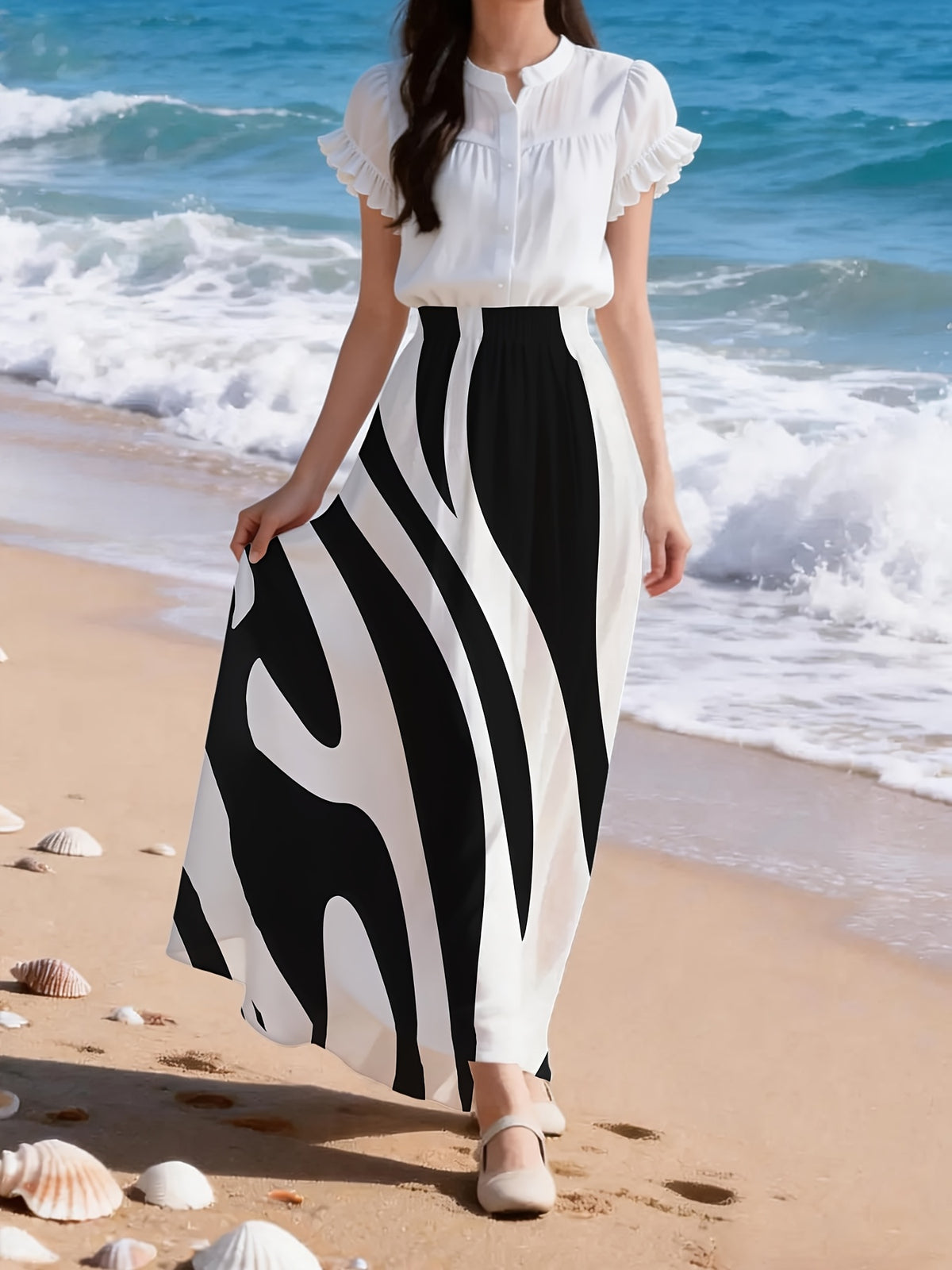 New Spring/Summer/Autumn Women's Non-Stretch Skirt with Digital Print, Fashionable Summer Wear, Elastic Waistband with 15cm Stretch for a Highly Inclusive Fit - BSQFA22