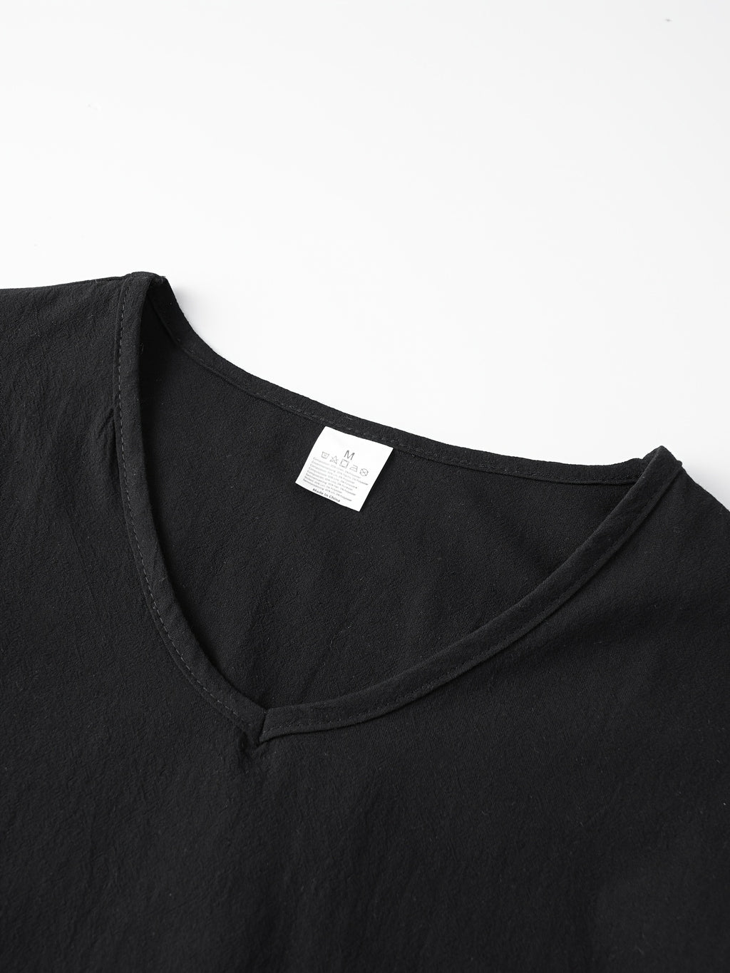 Japanese Texture Pleated Linen Athletic Long Sleeve Men'S Size Large V-Neck Loose Commuter Fitness Outerwear Lightweight Sunscreen Base Layer Summer Non-Stuffy Sunscreen Long Sleeve Loose V-Neck Linen Men'S Casual Athletic T-Shirt - Black