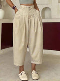 Casual Daily Street Fashion Solid High-Waist Slant Pocket Ruched Trousers - Easy Style, Suitable for Commuting/Work/Office/Casual Multi-Occasion Wear - Apricot
