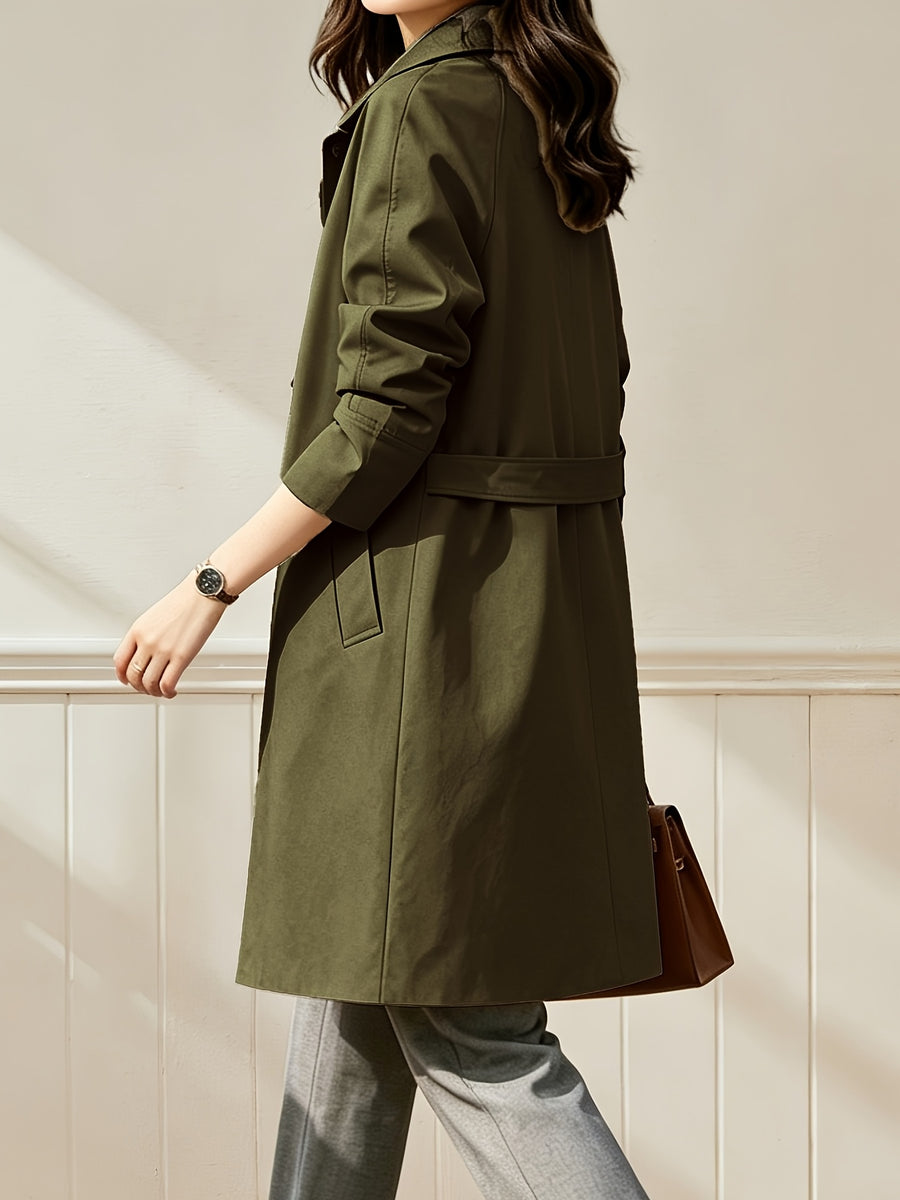 Women'S British Style Mid-Length Trench Coat, Easy And Atmospheric Commuter Temperament Style Jacket, Non-Picky Body Farewell to Passerby Look, Unlined Fabric Style - Green