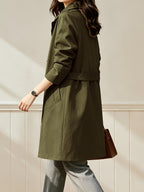 Women'S British Style Mid-Length Trench Coat, Easy And Atmospheric Commuter Temperament Style Jacket, Non-Picky Body Farewell to Passerby Look, Unlined Fabric Style - Green