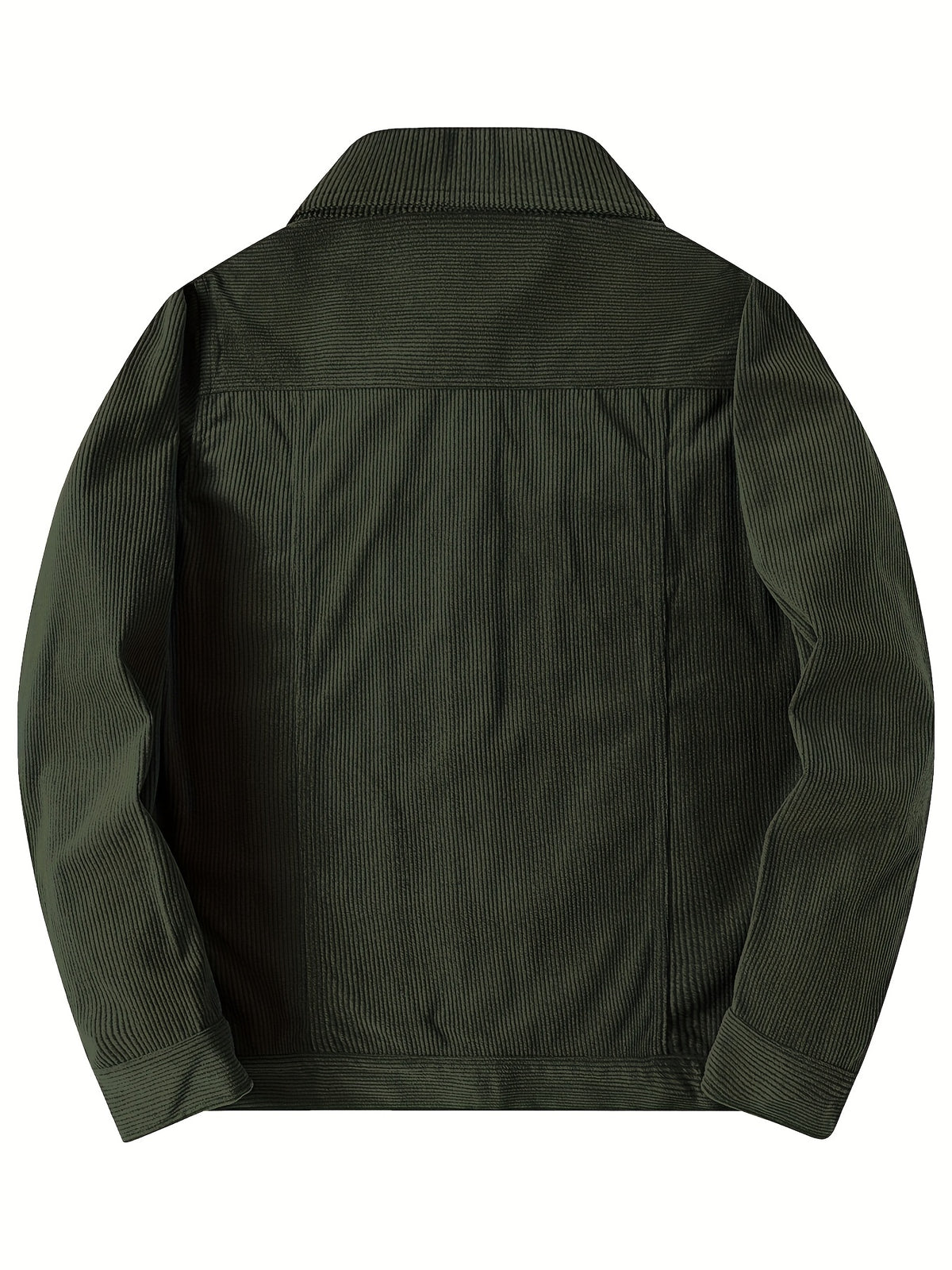 Men's Casual Long-Sleeve Shirt, Autumn/Winter Loose Fit Simple Solid Color Corduroy Layering Flannel Shirt, Vintage Style Top - Olive Green