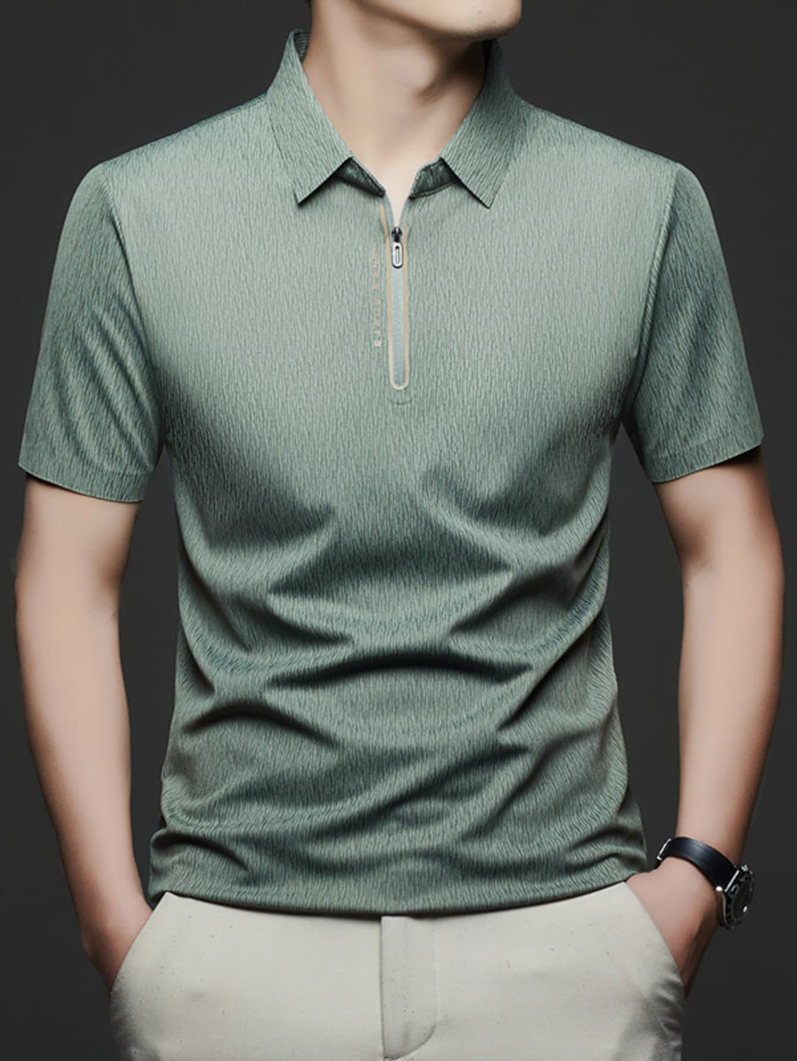Spring/Summer Lapel Polo Shirt, Casual T-Shirt for Young and Middle-Aged, Outdoor Outings, Office Commuting, Outdoor Recreation, Urban Lapel Short-Sleeve Fashion Style, Casual Outing Top, Breathable Design, Solid Color, Casual Half-Sleeve - Bean Green