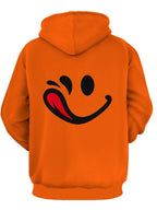 Men's Long Sleeve Pullover Hoodie, Orange Winking Tongue Joyful Face Graphic, Digital Print, Drawstring Hood Ribbed Cuffs, Polyester, Casual, Daily Wear Weekend Leisure, Spring Autumn - Mixed colors