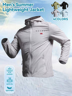 Men's Weiguo Flag Print Lightweight Summer Skin Undershirt, Breathable Lightweight Hooded Jacket, Available in Four Colors, Suitable for Hiking, Running, Traveling, Fishing, Cycling, and Other Scenarios - Grey