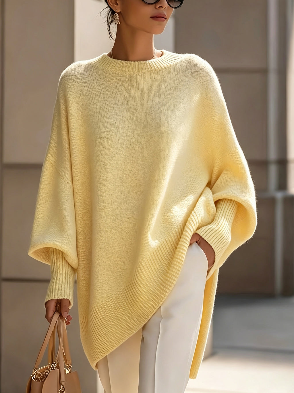 New Autumn/Winter Loose-Fit Crewneck Sweater for Women, Soft, Skin-Friendly, and Flowy for a Effect, Simple and Versatile for Daily Commuting - Yellow