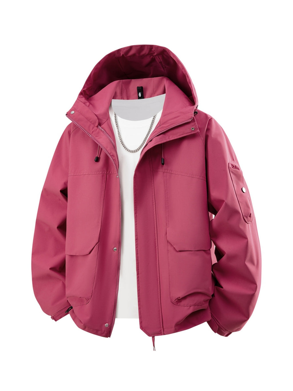 Pearson OBM Men's Hooded Zip-Up Loose Fit Long Sleeve Jacket with Pockets - New Men's Padded Coat Spring/Autumn Men's Jacket, Suitable for Hiking, Running, Casual Wear, Ideal Gift for Son, Husband, or Male Friend - Strawberry Red